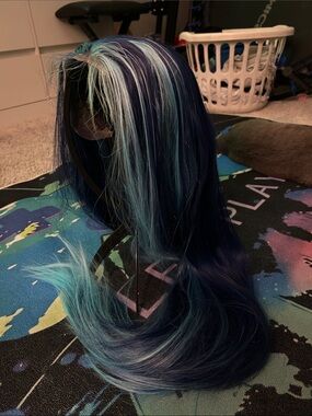 Blue and Teal Long Synthetic Wig for Women